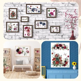 BBTO 12 Sheets Rub on Transfers for Crafts and Furniture Rub on Transfer Stickers Rub on Decals for Wood DIY Paper Home Decor, 5.5 x 5.7 Inch(Dark Floral)