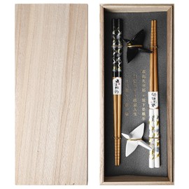 BAIFULAI 2 Paar Sushi Essstäbchen Set, Sushi Stäbchen Holz mit Keramik Paper Crane Halter, Nachhaltig Chopsticks Japanisch Chinesisch Koreanisch Taiwanesisch, Japan Geschenk