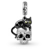 GNOCE Black Cat with Skull Pendant Charm Sterling Silver Gold