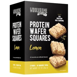 Protein Wafer Squares, 15g Protein, Lower Sugar, Light & Crispy Snack, Guilt-Free Healthy Dessert Treat, 10 Squares Total (Lemon, Pack of 1)