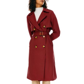 Orolay Women's 3/4 Length Double Breasted Trench Coat Lapel Jacket with Belt Wine Red X-Small