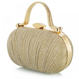 YYW Women Glitter Clutch Purse Pleated Evening Handbag Top-handle Shouder Bag for Party Bridal Wedding (Gold)