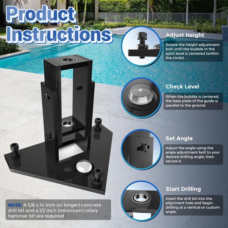 NUMAKY Pool Fence Drill Guide with Adjustable Angle & Built-in