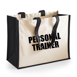 Huuraa Jute Bag Personal Trainer Training Carry Bag Black Size 21 Litres with Motif for All Fitness Coaches Gift Idea for Friends and Family, multicoloured