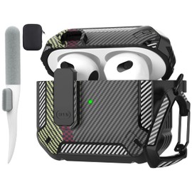 Maxjoy for AirPods 3rd Generation Case, AirPods 3 Case Cover with Lock AirPod3 Generation Protective Cases Gen 3 Shockproof Cover with Keychain Compatible with AirPod 3rd Generation, Carbon Fiber Gray