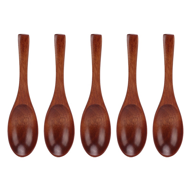 5Pcs Wooden Spoons Natural Safe Comfortable Light Weight Delicate Sturdy