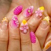 3D Flower Press on Nails Almond Medium Fake Nails French