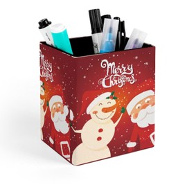Niapessel Pencil Holder for Desk, Christmas Santa Snowman Pen Holder Storage Desktop Pen Organizer Desk Pencil Organizer Makeup Brush Holder for Office School College Leather