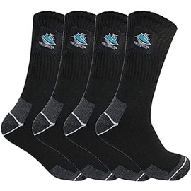 NRL Cronulla-Sutherland Sharks Heavy Duty Reinforced Heel and Toe Work Boot Supporter Socks 4 Pairs | National Rugby League | Men's Sizes (7-11)