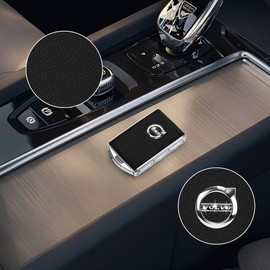 Car Key Case Fob Cover for Volvo XC90, XC60, XC40, S60, S90, V90, Polestar 1, Polestar 2, Top Layer Cow Leather (Black)