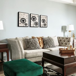 Framed Wall Art For Living Room Wall Decor For Bedroom Fashion Office Decor Abstract Wall Painting Black Dandelion Flowers Hang a Pictures Artwork Kitchen Home Decoration 3 Piece Black Wood Framed
