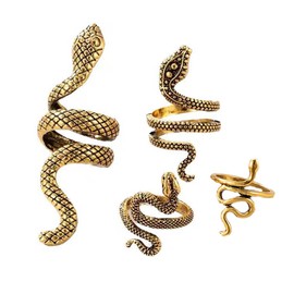 Carufin Vintage Snake Ring Set Animal Finger Joint Rings Stackable Knuckle Rings Jewelry for Women and Girls(Pack of 4) (Gold)