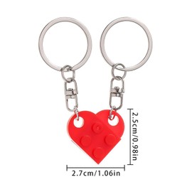 Matching Red Heart Keychain Set - Couples' Brick Heart Keychains for Valentine's Day Gifts (2 Pieces)