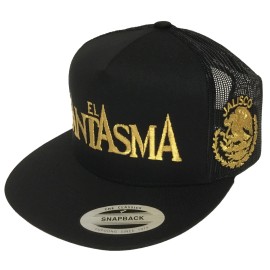 Unbranded EL FANTASMA DE JALISCO MEXICO HAT  2 LOGOS  BLACK MESH TRUCKER SNAPBACK