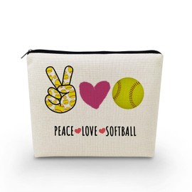 YULUENZE Softball Presents Softball Cosmetic Bag Softball Coach Presents Softball Team Presents for Softball Lovers Player Fans Presents for Women Softball Makeup Bag - Peace Love Softball