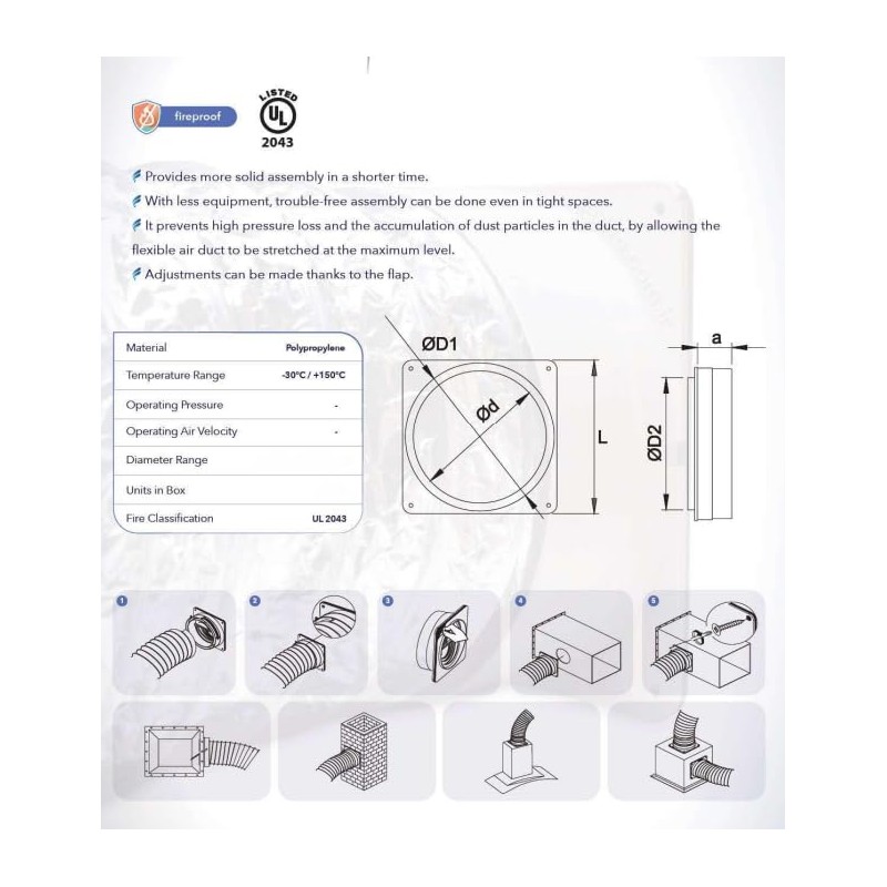 10" Inch Collar Duct Connector with Shutter for Flexible Aluminum