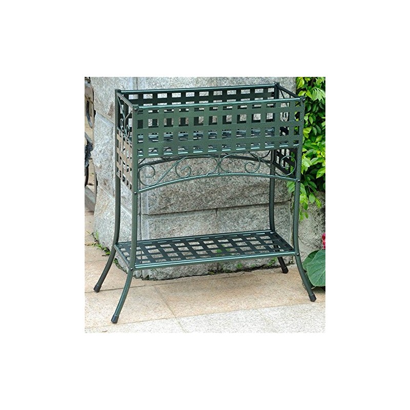 International Caravan Iron Rectangular Indoor/Outdoor 2-Tier Plant Stand in Verdigris