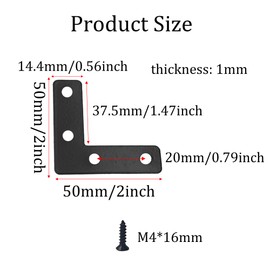bociloy 20PCS 2”x2” Black Flat L Corner Brackets, Metal Right Angle Support Braces, Iron L Shaped Mending Plates for Wood Furniture Cabinet DIY Projects
