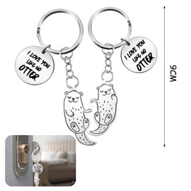 Celiodd 1 Pair Otter Key Ring Couple Otter Gift Key Ring Otter Lightweight and Cute Keyring with Otter Engraving, Suitable for Best Friends and Couples, black