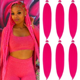 UPruyo Hot Pink Braiding Hair Pre Stretched Knotless Spetra Prestretched Braiding Hair 26 Inch Ez Braiding Hair Easy Box Braid Pre Stretched Braiding Hair Synthetic Fake Hair for Braiding (6 Packs)