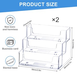 Business Card Holder Non-Toxic Business Card Stand Pack of 2 Acrylic Business Card Holder 9.9 x 6.8 x 7.9 cm Business Card Stand High Hardness Transparent for Desk or Counter Home and Office