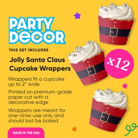 Big Dot of Happiness Jolly Santa Claus - Christmas Party Decorations - Party Cupcake Wrappers - Set of 12