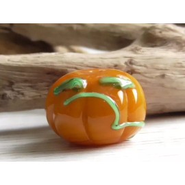 1 - 20x15mm LAMPWORK PUMPKIN LEAF & CURLED VINE BEAD ORANGE & GREEN FALL AUTUMN