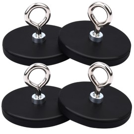 MIN CI Neodymium Magnets Hooks Strong Large Pack of 4 Round Magnets with Thread D43 x 6 mm M4 Magnets Screwable Rare Earth Magnet Magnets with Hole Rubberised Magnets for Screwing on Pot Magnet