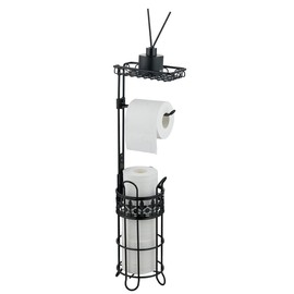 Sixeightfafa Toilet Paper Holder, Adjustable Height, Heavy Toilet Paper Stand and Dispenser for 4 Rolls, Free Standing, with Storage Shelf Bathroom Accessories, Bright Black