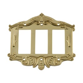 Nostalgic Warehouse 720087 Victorian Switch Plate with Triple Rocker, Unlacquered Brass