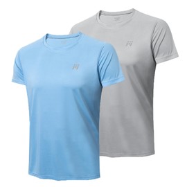 GarBull Rash Guard Men's Short-Sleeved Shirt UPF 50+ UV Shirt Quick-Drying Breathable Sun Protection for Outdoor Surfing Swimming Running, grey-blue, M