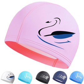 LENGLAGE Gorro De Natación para Mujeres Y Hombre, Gorras De Natacion para Cabello Largo, Gorras para Nadar para Adulto, Elásticos PU Gorro De Natación Impermeable de Antideslizante (1, Rosa)