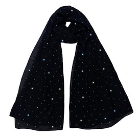 Lina & Lily Sparkle Rhinestones Women's Chiffon Scarf Shawl Head Wrap Hijab Sheer Lightweight (Black)