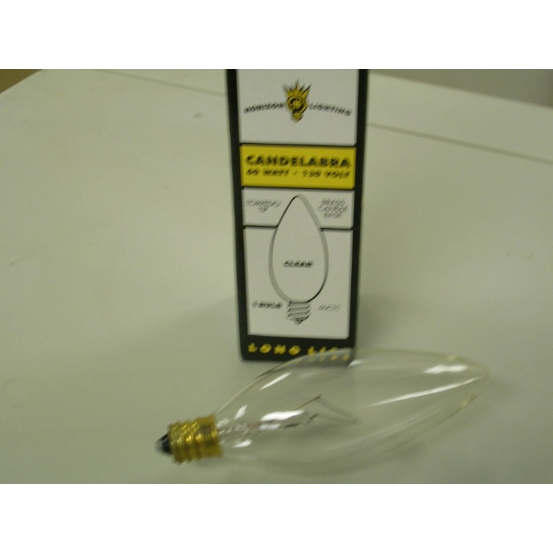 HORIZON 60WATT TORPEDO BULB, CANDELABRA BASE, CLEAR. LONG LIFE, CASE