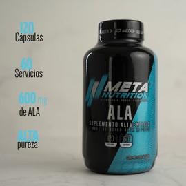 Meta Nutrition, ALA, Ácido Alfa Lipoico 120 cápsulas. 600 mg de ALA de Alta Pureza.
