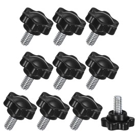 M METERXITY 10-Pack Star Clamping Knobs, 1/4"-20 x 0.47 Male Thread Hand Tightening Screw for Machinery/Electronic/Furniture/Umbrella Base, Hex Shaped Machine Handle Replacement [Black]