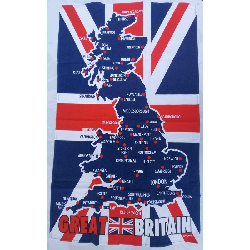 Great Britain Map Union Jack Flag Tea Towel United Kingdom