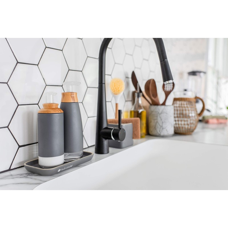 Full Circle Foam Soap Dispenser, Bamboo Lid, Ceramic, White, 16-Ounce