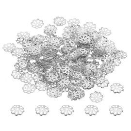 PATIKIL Pack of 200 Flower Pearl Caps 7 x 1 mm Hollow Metal Spacer Bead End Caps for Jewellery Making Earring Bracelets Necklace DIY Silver Tone