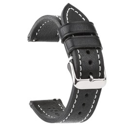 Berfine 22 mm Soft Vegetable Tanned Cowhide Leather Watch Strap, Quick Release Leather Watch Strap, Replacement Strap for Smartwatch, Black