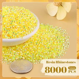 8000PCS 3mm Resin Jelly Rhinestones in Bulk (Lemon Yellow AB), Bedazzling Flatback Crystals Rhinestones for Crafting DIY Nail Decoration, Gems Diomand Charms for Tumbler Shoes Clothing Fabric