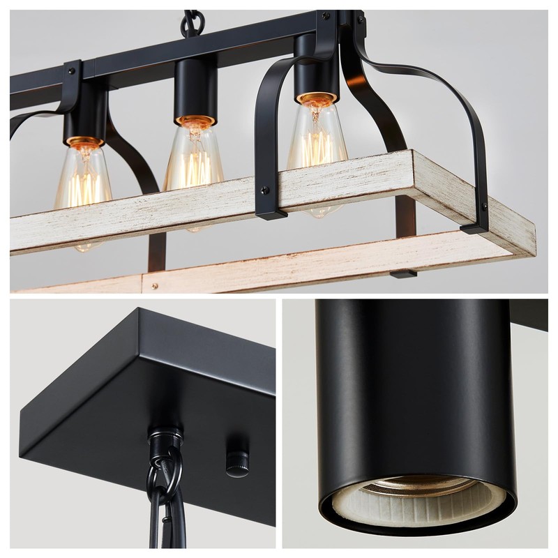 WUZUPS 5-Light Metal Chandelier Imitation Wood Grain Linear Pendant Ceiling