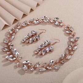 Teyglen Bride Wedding Rhinestone Hair Vine Bridal Crystal Headband Hair Piece Sparkly Rhinestone Headpiece Hair Accessories for Women Wedding Party Prom (Rose gold)