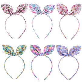 AlamnoFu Fabric Bunny Ears Headbands for Girls Knotted Thin Headband with Bow Floral Polka Dot Stripe Rabbit Ears Hairbands Knot Easter Hair Bands