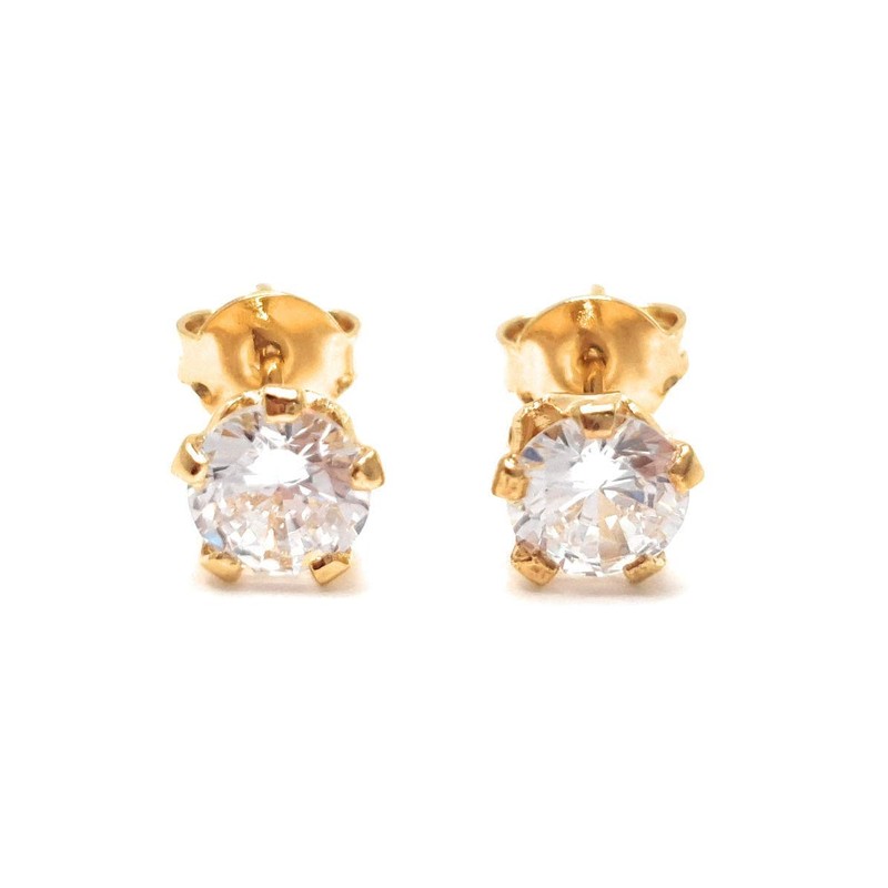 Aretes Cristal Zirconia de 5mm - Chapa de Oro Calidad