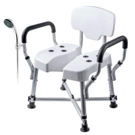 MyGift Professional-Grade Heavy Duty Shower Chair for Inside Tub with Back, Padded Armrests, Showerhead Holder & Hygienic Cutout Cushion, Adjustable Height & Non-Slip Legs, 400 lb Capacity Bath Seat