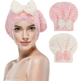 Unaone Microfiber Hair Drying Towel - 2pack Hair Towel Wrap for women, Super Absorbent Hair Turban Hair Drying Cap for Curly Long & Wet Hair