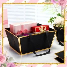 Pinkunn 48 Pcs Basket for Gifts Empty DIY Bulk Party Basket Kit with Handles Market Trays for Gift Packages Wrapping Wedding Baby Shower Graduation Party Anniversary Display(Black Gold)