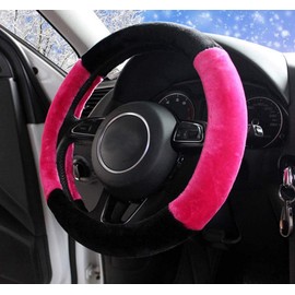 Fuzzy Women's Winter Steering Wheel Cover Pink Black