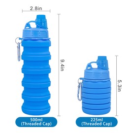 YCTMALL Collapsible Water Bottles Two Pack Travel Sports Portable Sport Water Bottle comes with mountaineering Buckle 500ml silicone Water-proof camping water bottle (Blue and Grey Color)